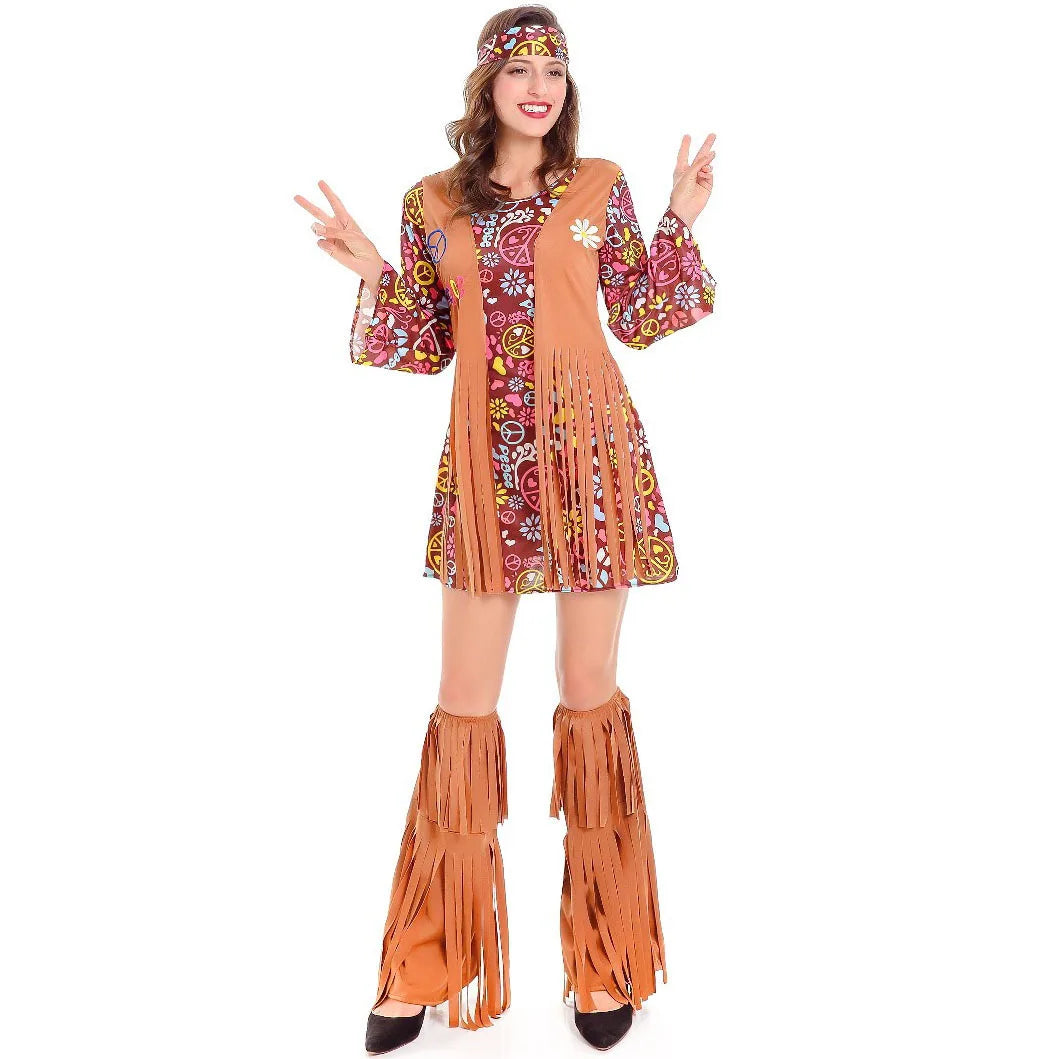 Cosplay Indian Tassels Costumes Set Women's Peace Love Hippie Christmas
 Dress Up Outfits Party