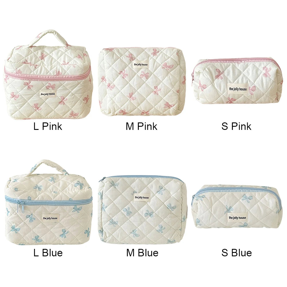 Cute Bow Flower Quilting Cotton Makeup Bag Women Zipper Cosmetic Organizer
 Cloth Handbag
 for Girls