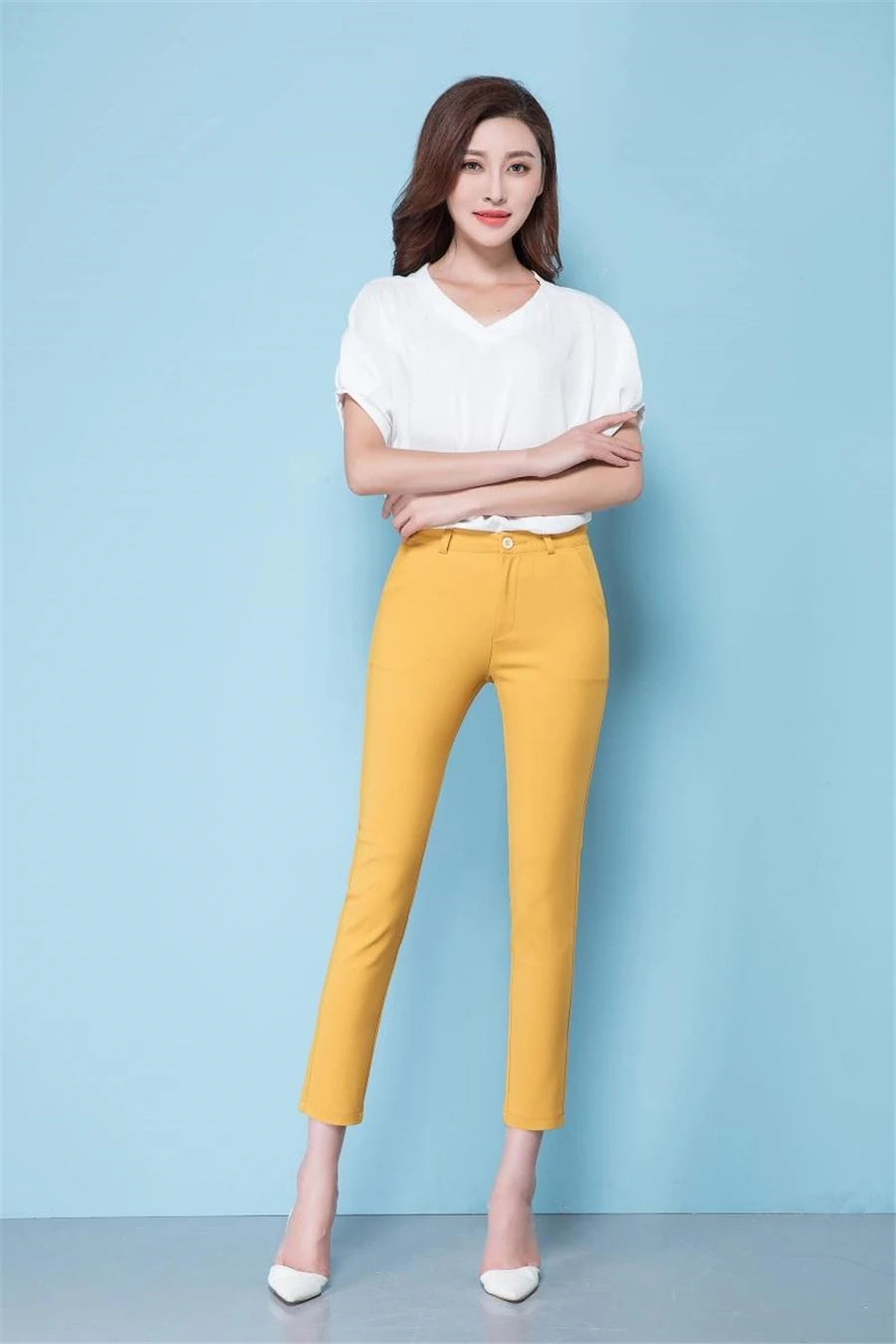 Slim Skinny High Waist Elastic Pencil Pants Overiszed 75kg Women Ankle-length Trousers Casual Spring 2024 Office Formal Pantalon