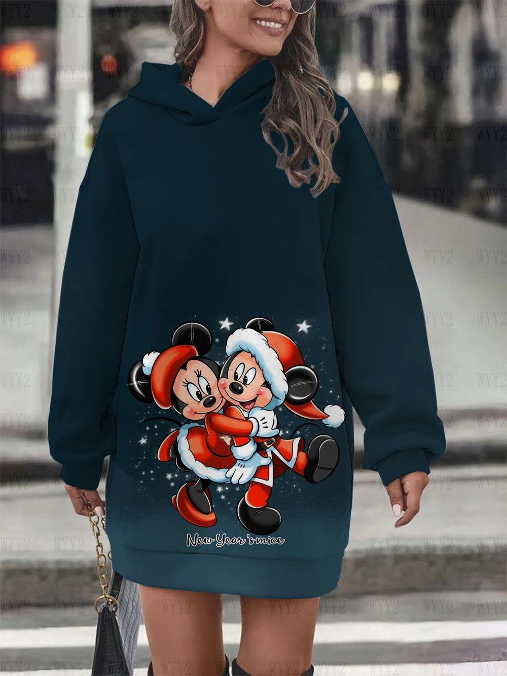 Christmas Disney Mickey Mouse Fall Women's Hoodie Dress Fashion Sweatshirt Dress Women's Pocket Hoodie