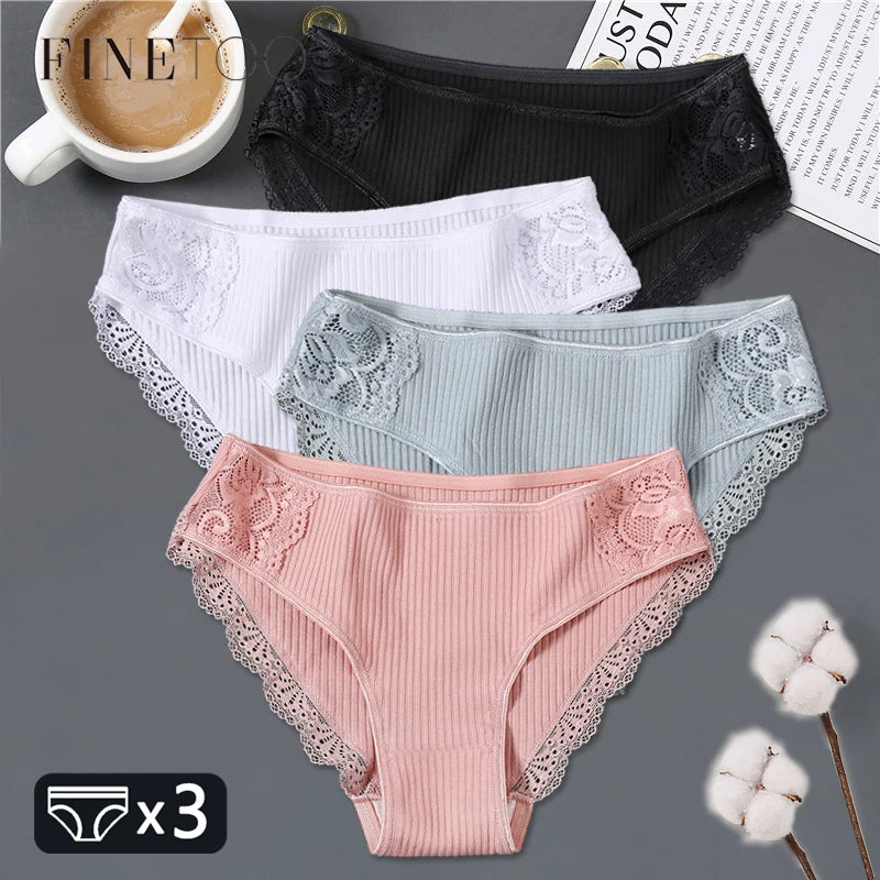 FINETOO 3Pcs/set Women Cotton Panties