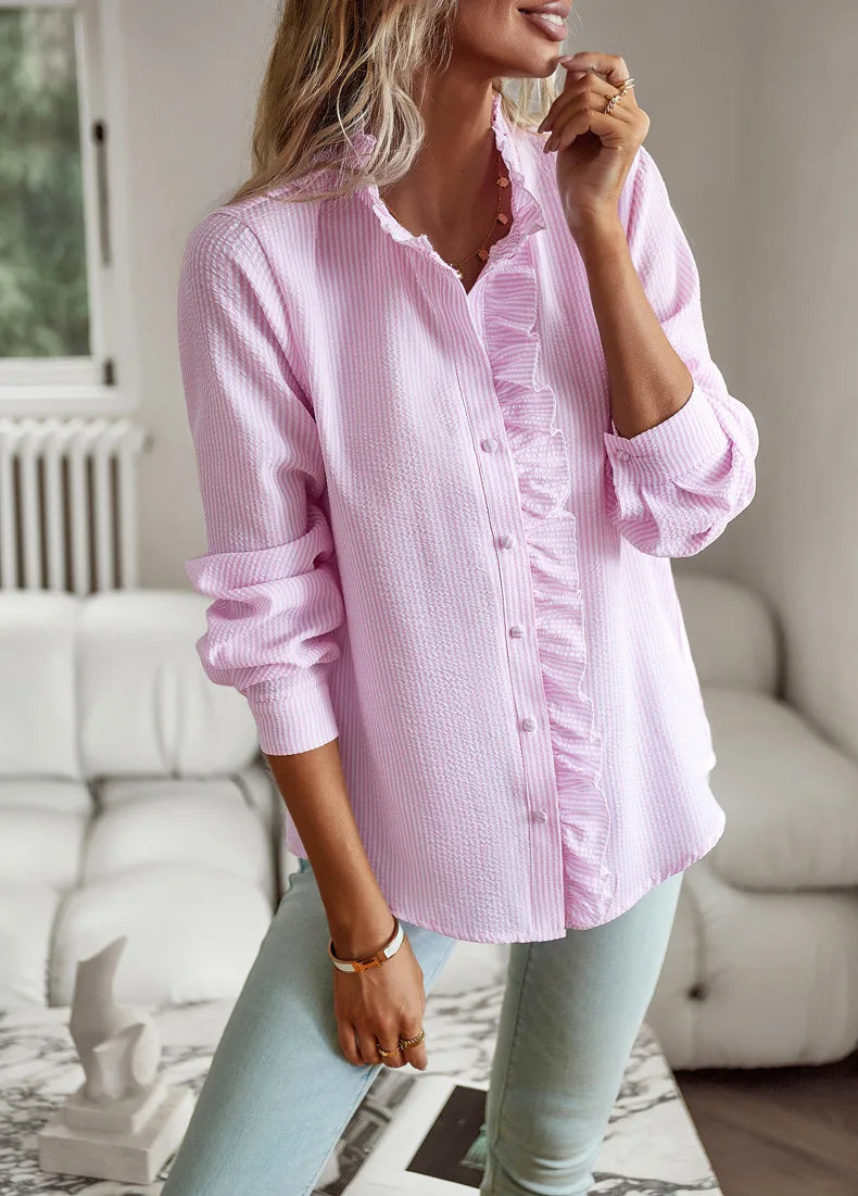 Fashion New Women Elegant Office Shirt,Long Sleeve Top Causal Comfort Simple Shirt