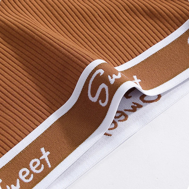 Women Seamless Underwear Set Fitness Pure Cotton Underwear Wide-brimmed Letter Sports Vest Middle Waist Boxer Briefs Bra Set