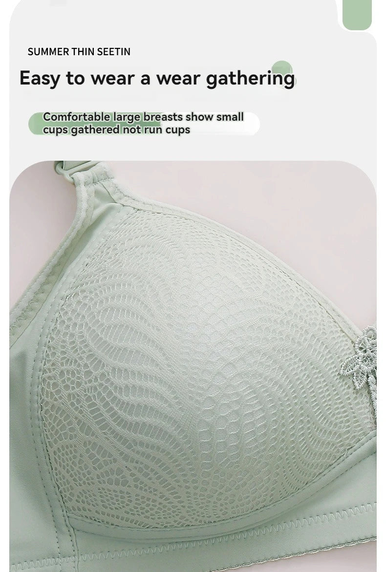 Sexy Lace Flower Surface Women Bra Four Rows Of Three Buttons No Steel Ring Large Size Underwear Skin-Friendly