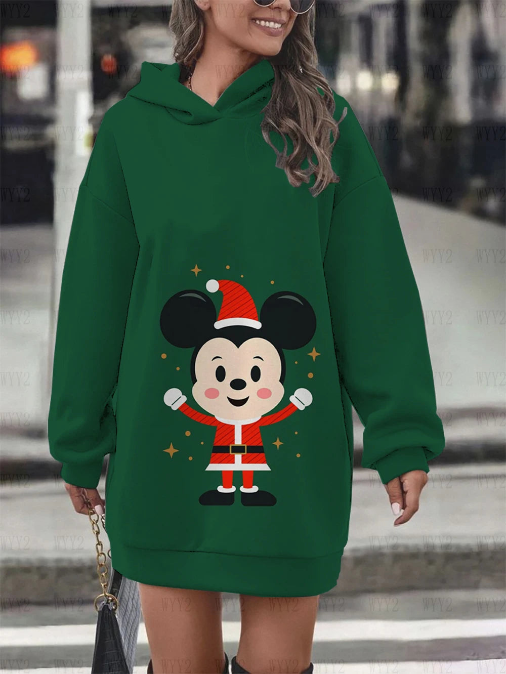 Christmas Disney Mickey Mouse Fall Women's Hoodie Dress Fashion Sweatshirt Dress Women's Pocket Hoodie