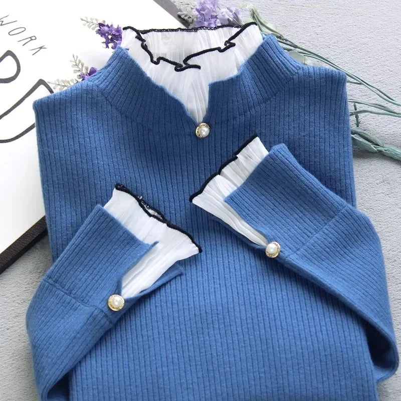 2023 Spring Autumn Cashmere Sweater Women's Knitted Sweater Half High Neck Soft Pullovers Long Sleeves Sweaters Pull Femme