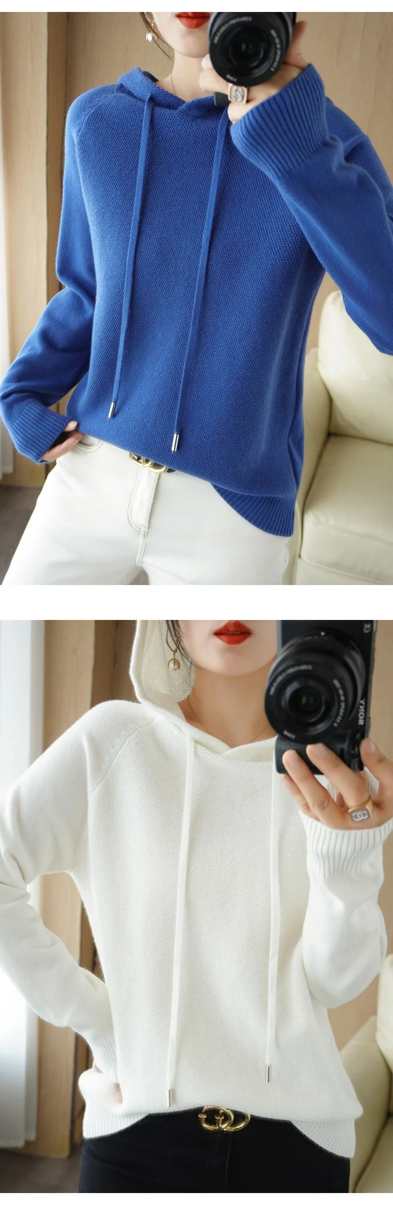 Hooded Sweater Woman Autumn Winter Long Sleeve Warm
 Fashion Jumper 2024