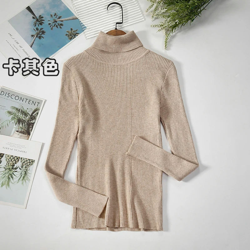 Pullover Elastic Knit Ladies Jumper Casual Solid Black Female Basic Tops