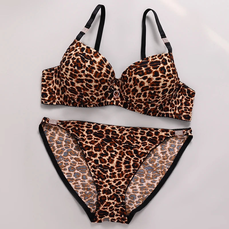 2024 New Sexy Leopard Print Underwear For Women Push Up Bra Sets Seamless Khaki Beige Black Female Lingerie