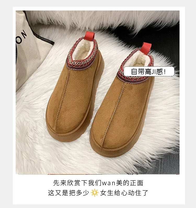 Winter New Cashmere Warm Thick Soles Without Heel-covered Hair Half Slipper Cotton Shoes for Women