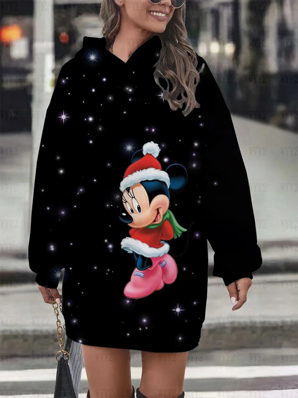 Christmas Disney Mickey Mouse Fall Women's Hoodie Dress Fashion Sweatshirt Dress Women's Pocket Hoodie