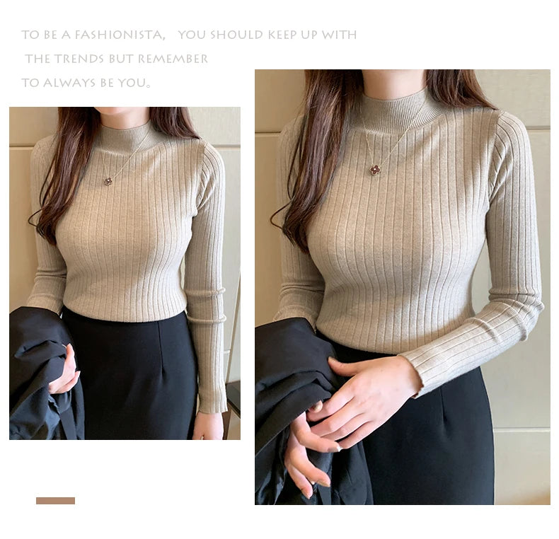 ITOOLIN Women Cashmere Sweater Slim Soft Knitted Jumpers Mockneck Pullovers Solid