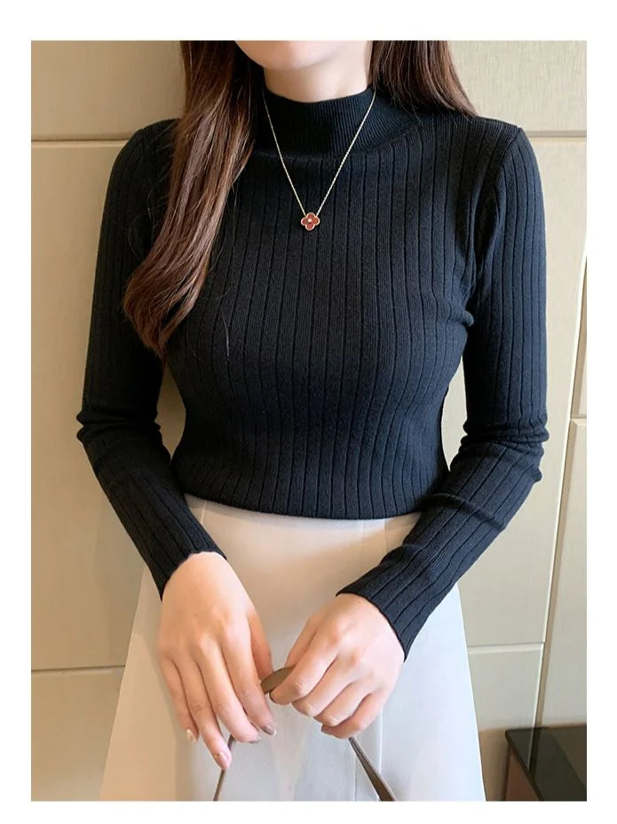 ITOOLIN Women Cashmere Sweater Slim Soft Knitted Jumpers Mockneck Pullovers Solid