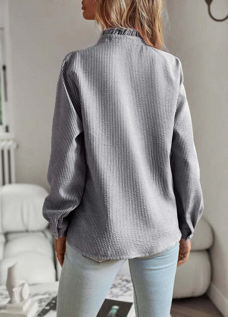 Fashion New Women Elegant Office Shirt,Long Sleeve Top Causal Comfort Simple Shirt