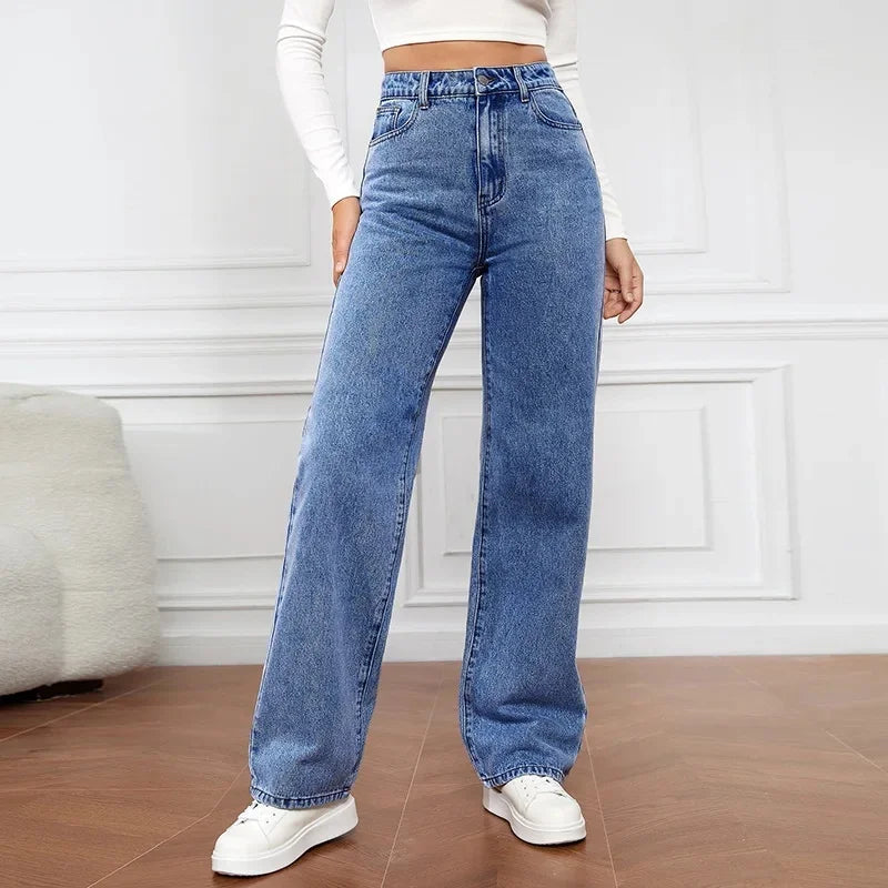 Cross-Border European American High-Waisted Straight-Leg Denim Jeans For Women Amazon Long Style NK331