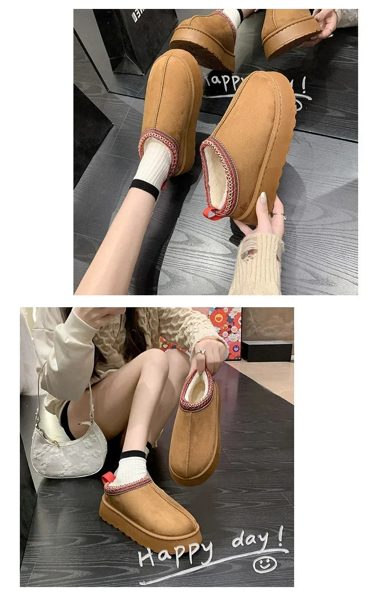 Winter New Cashmere Warm Thick Soles Without Heel-covered Hair Half Slipper Cotton Shoes for Women