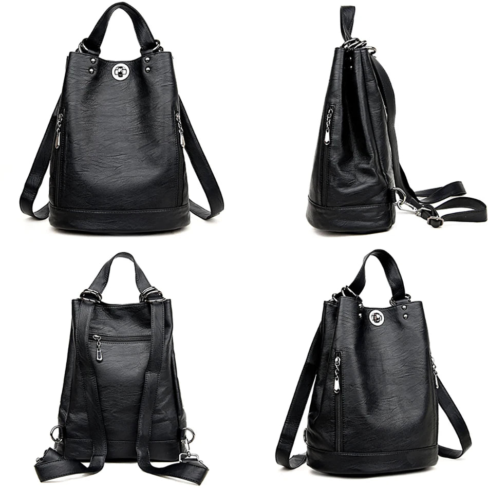 Women Leather Backpacks Multifunction Women Vintage Shoulder Bag Ladies Rucksack Large Capacity