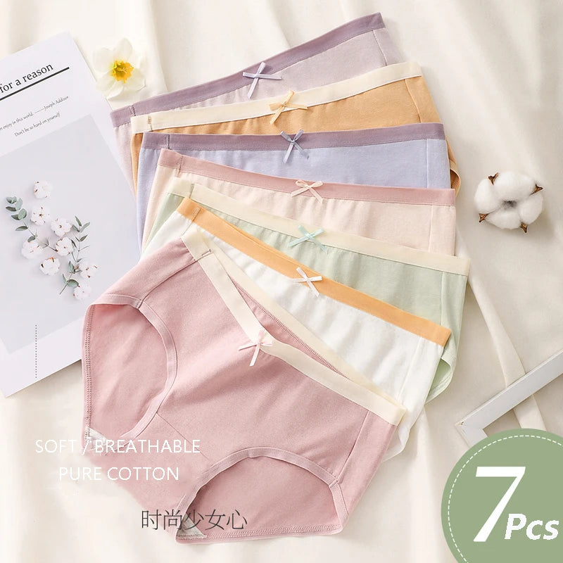 7Pcs/Set Cotton Panties
 Cute Bow Girls Briefs Sexy Low Waist Ladies Panty Soft Female Lingeries