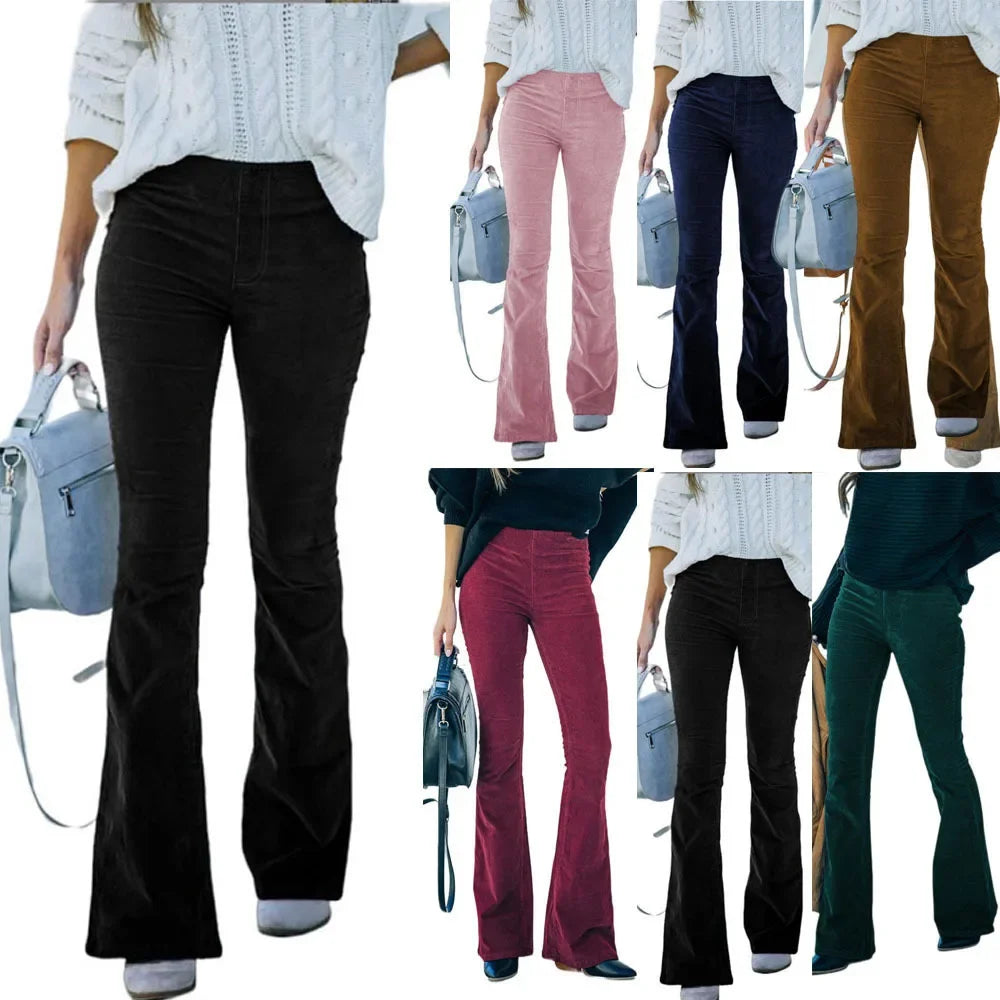 High-waisted Solid Color Women's Clothing Corduroy Casual Pants Bell-bottom Slimming Trousers