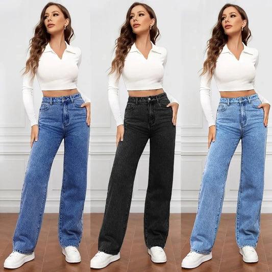 Cross-Border European American High-Waisted Straight-Leg Denim Jeans For Women Amazon Long Style NK331