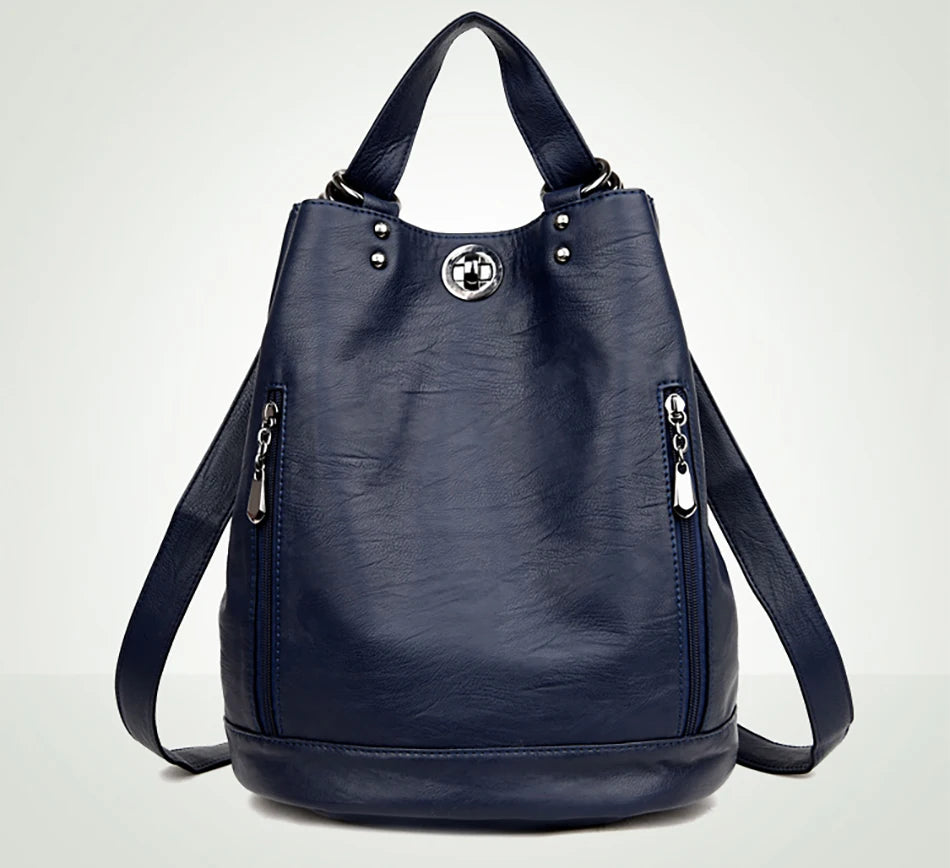 Women Leather Backpacks Multifunction Women Vintage Shoulder Bag Ladies Rucksack Large Capacity