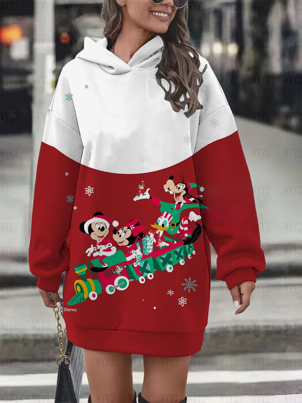 Christmas Disney Mickey Mouse Fall Women's Hoodie Dress Fashion Sweatshirt Dress Women's Pocket Hoodie