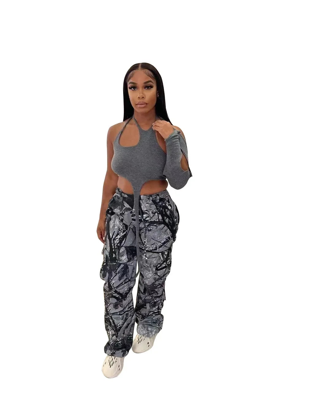 Women's Casual Fashion Camouflage Printing Cargo Pants T23318 European American Style One Piece Agent Shipping