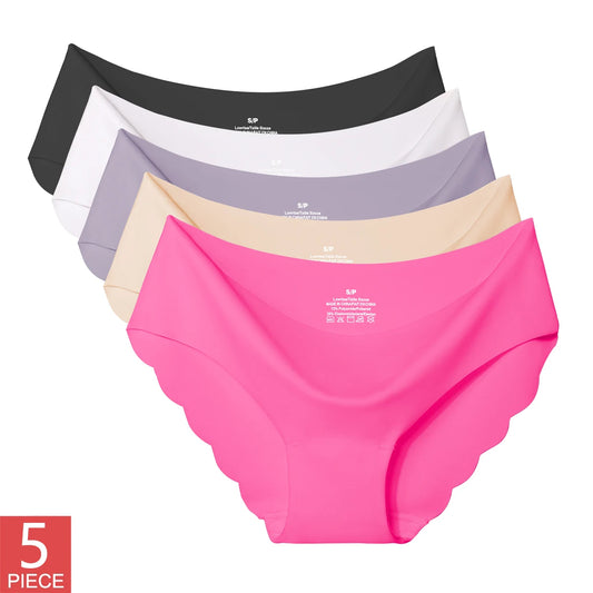 5Pcs/Set Seamless Ice Silk Panties For Women Intimate Comfort Briefs Large Size 2XL Solid Color 
Female Lingere