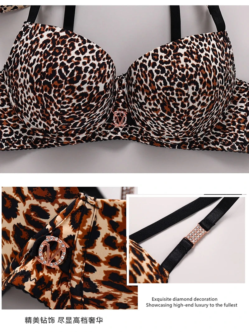 2024 New Sexy Leopard Print Underwear For Women Push Up Bra Sets Seamless Khaki Beige Black Female Lingerie