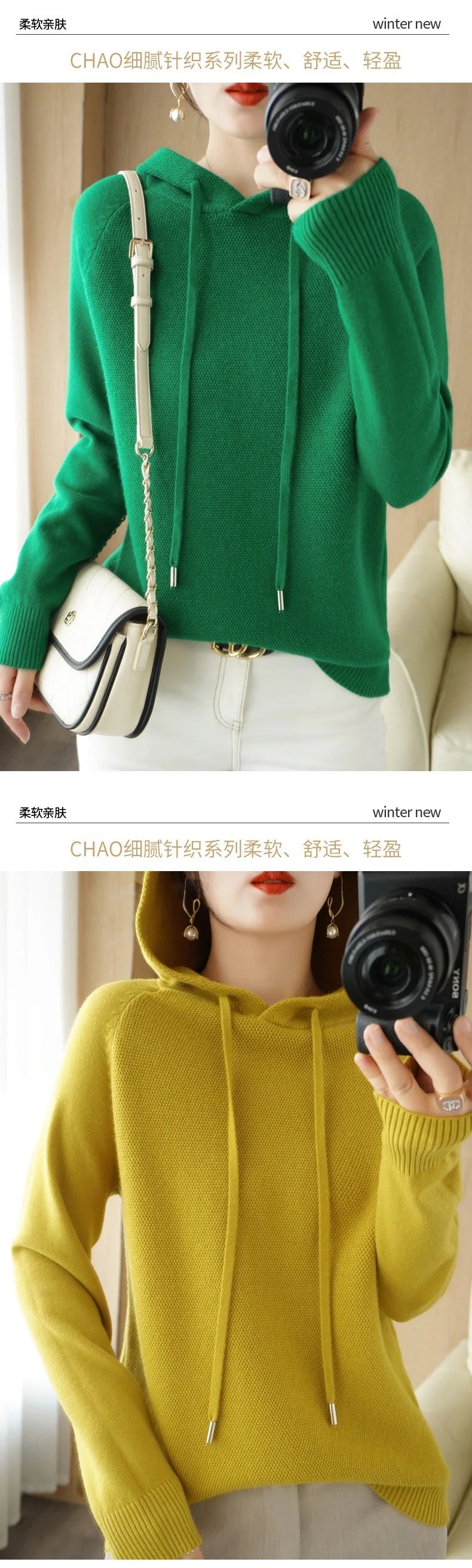 Hooded Sweater Woman Autumn Winter Long Sleeve Warm
 Fashion Jumper 2024