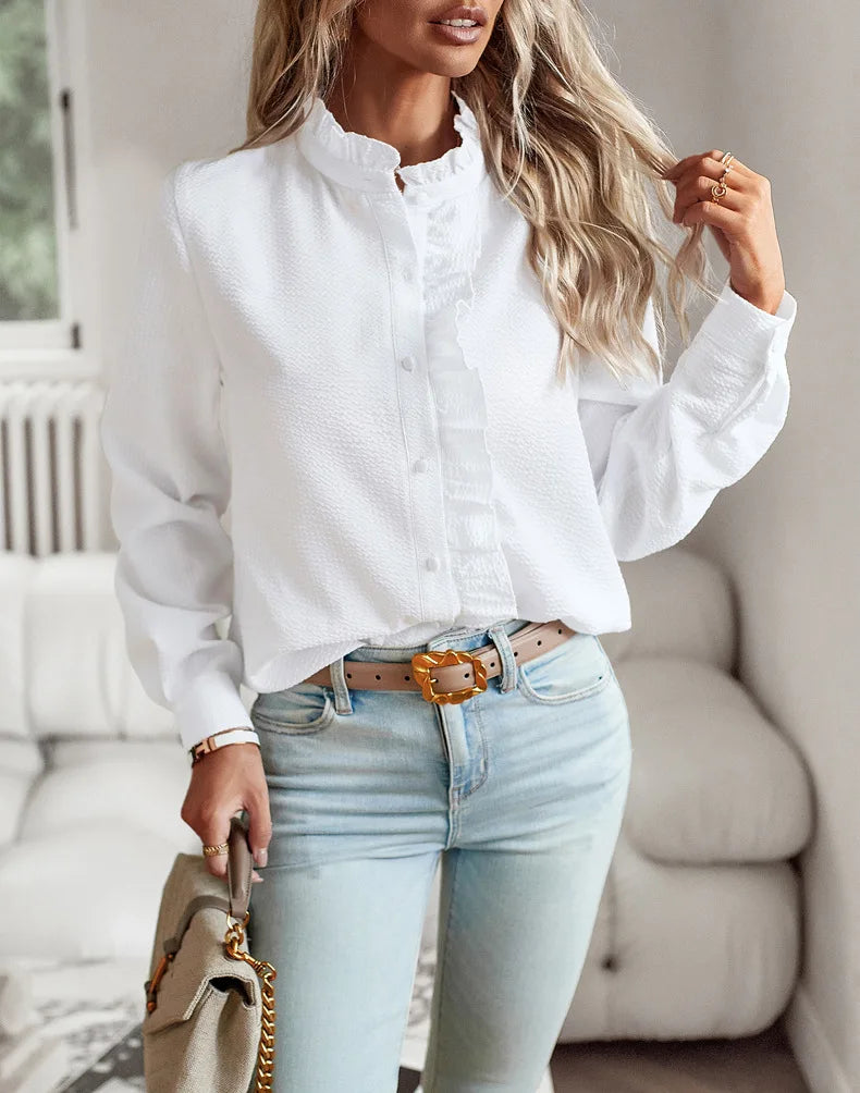 Fashion New Women Elegant Office Shirt,Long Sleeve Top Causal Comfort Simple Shirt