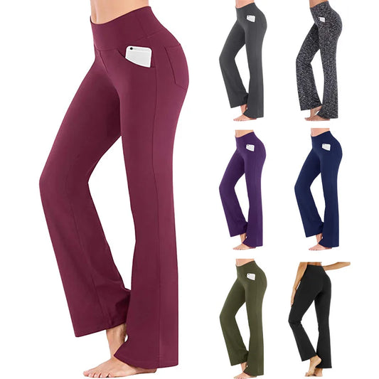 Straight Flare Pants High Waist Casual Women Clothes Yoga Pant Elastic Solid Basics Trouser Slim Ankle-Length Pants