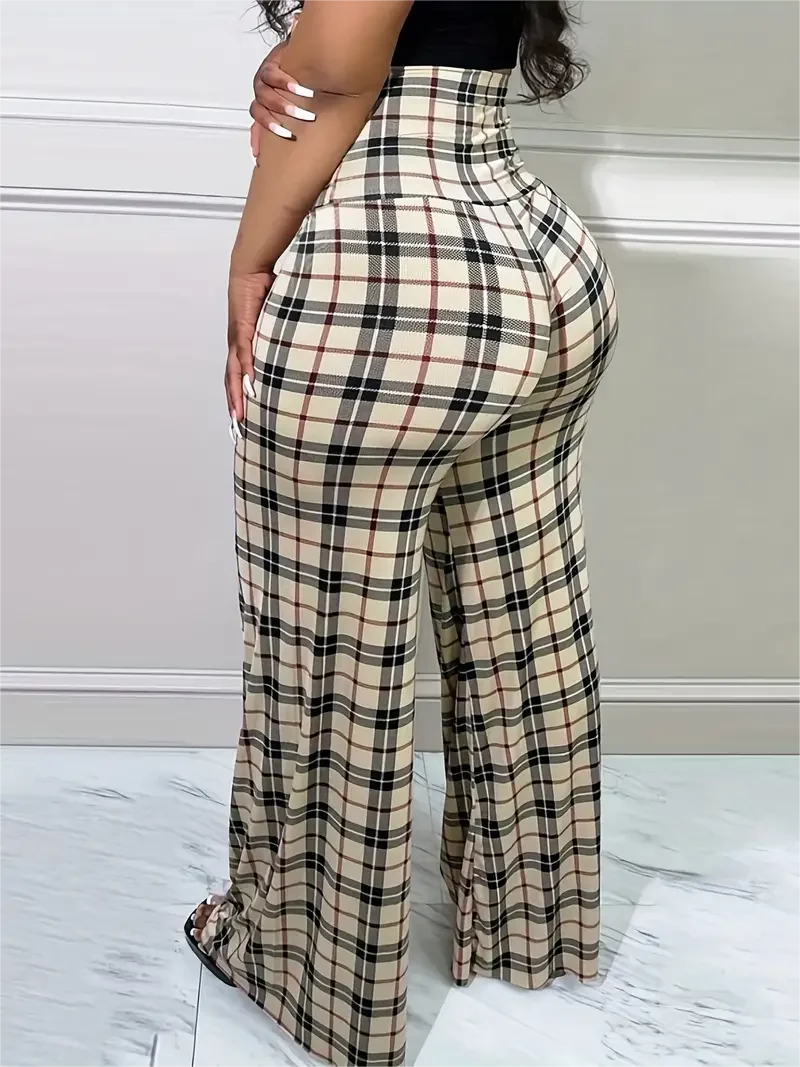 Women's Plaid Wide Leg Pants  High Waist Casual Loose Trousers for Spring   Summer