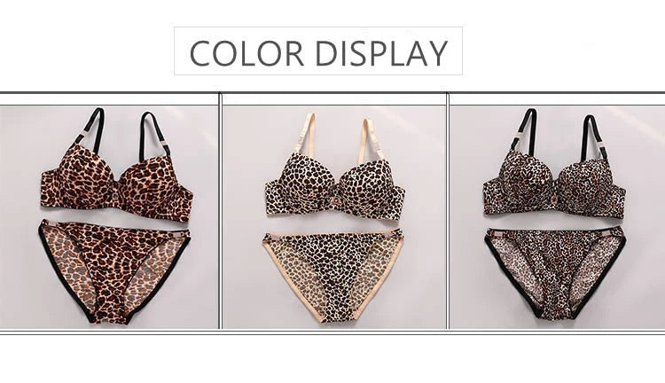 2024 New Sexy Leopard Print Underwear For Women Push Up Bra Sets Seamless Khaki Beige Black Female Lingerie