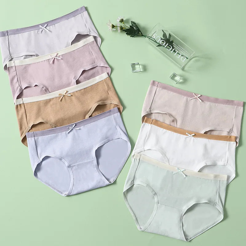 7Pcs/Set Cotton Panties
 Cute Bow Girls Briefs Sexy Low Waist Ladies Panty Soft Female Lingeries