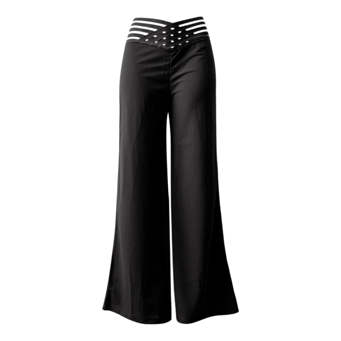 Women Flared Pants Elegant Office Lady Casual High Waist Trousers

 Sheer Mesh Patch Wide Leg Pant