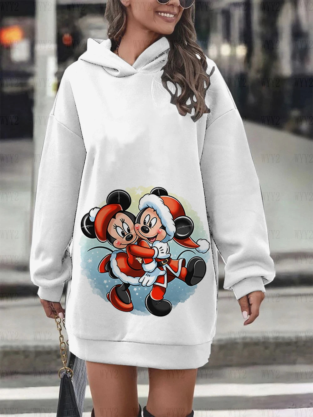 Christmas Disney Mickey Mouse Fall Women's Hoodie Dress Fashion Sweatshirt Dress Women's Pocket Hoodie