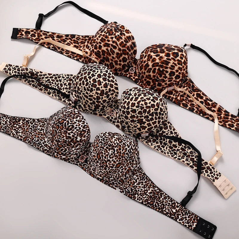 2024 New Sexy Leopard Print Underwear For Women Push Up Bra Sets Seamless Khaki Beige Black Female Lingerie