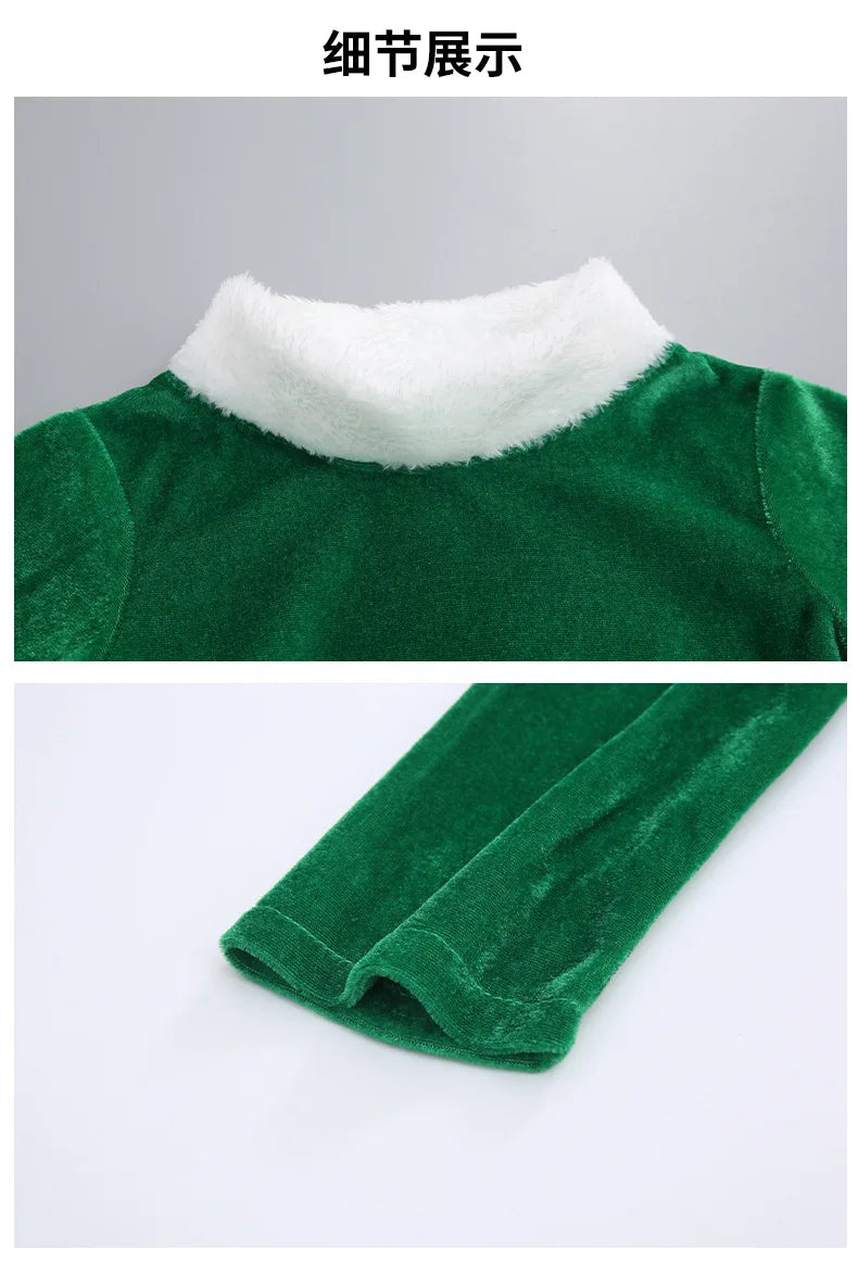 Christmas Girls Boys Santa Claus Costume Green Elf Cosplay  Outfits Carnival Party Festival Xmas New Year Fancy Dress Clothe Set