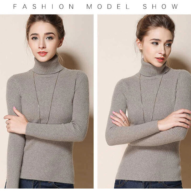 Pullover Elastic Knit Ladies Jumper Casual Solid Black Female Basic Tops