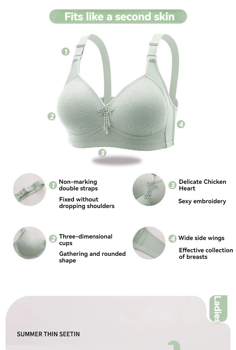 Sexy Lace Flower Surface Women Bra Four Rows Of Three Buttons No Steel Ring Large Size Underwear Skin-Friendly