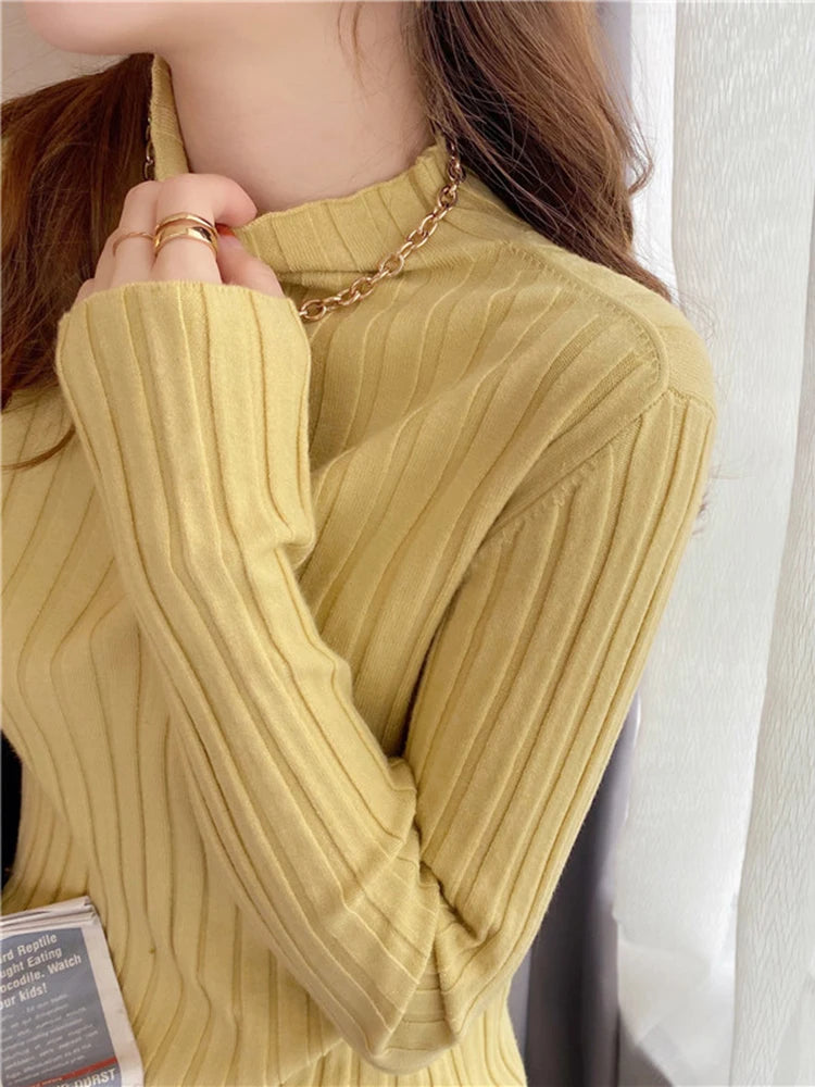 2024 Long Sleeve Slim Basic Pullover Woman Sweaters Solid Tops