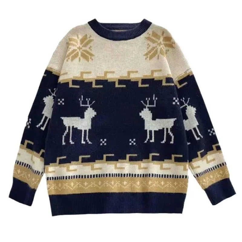 Christmas Deer Sweater Women's Pullover 
 New Korean Style Loose Fit Long Sleeve Versatile Knitted Top