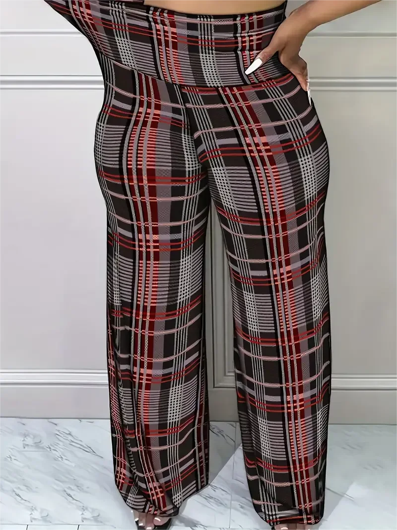 Women's Plaid Wide Leg Pants   High Waist Casual Loose Trousers for Spring   Summer