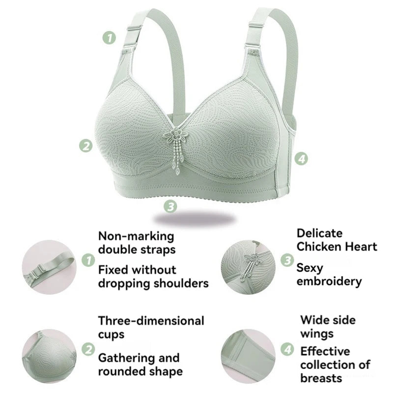 Sexy Lace Flower Surface Women Bra Four Rows Of Three Buttons No Steel Ring Large Size Underwear Skin-Friendly