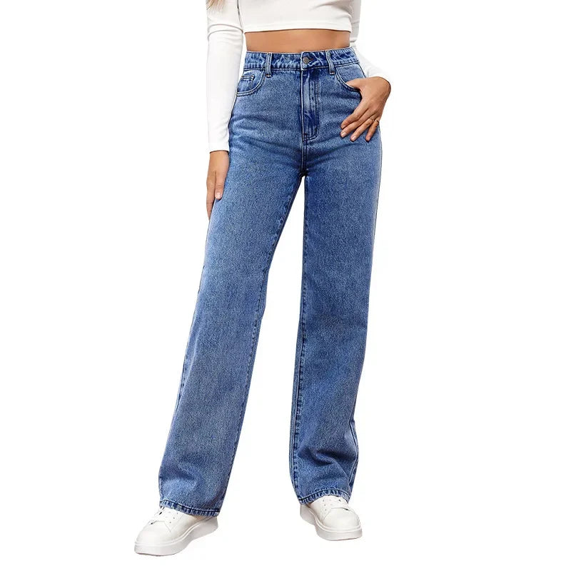 Cross-Border European American High-Waisted Straight-Leg Denim Jeans For Women Amazon Long Style NK331