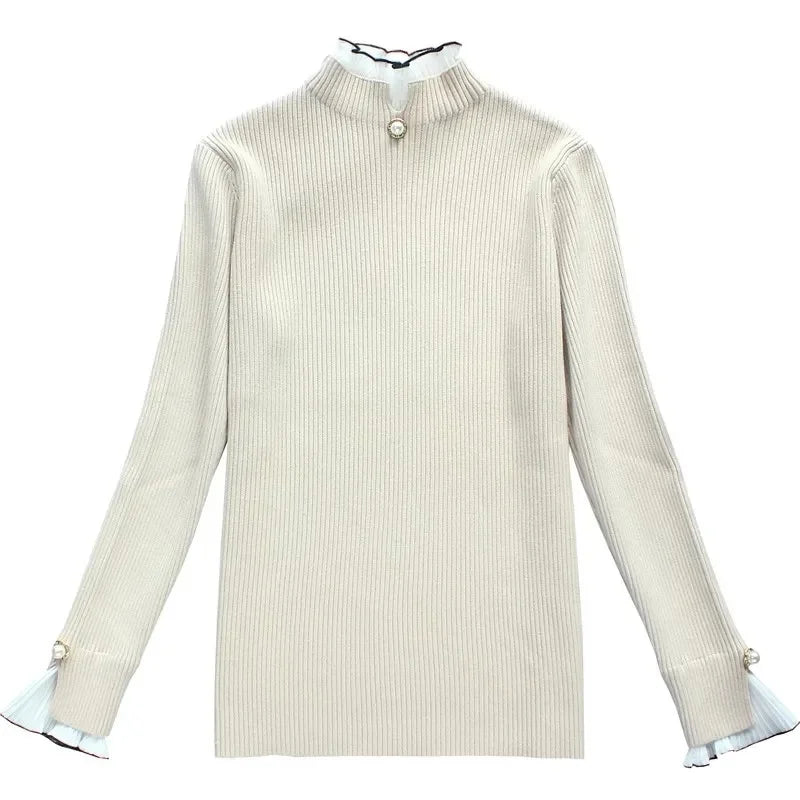 2023 Spring Autumn Cashmere Sweater Women's Knitted Sweater Half High Neck Soft Pullovers Long Sleeves Sweaters Pull Femme