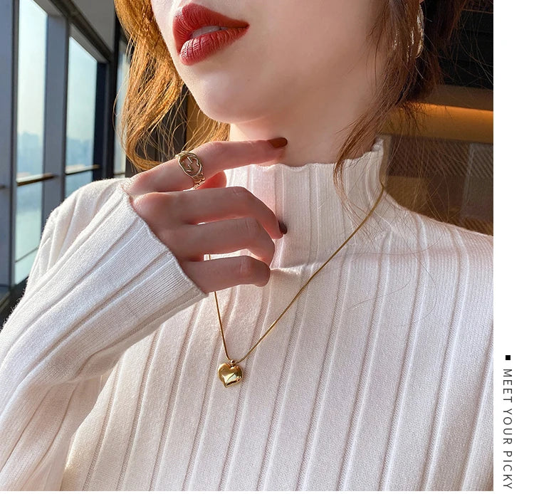 2024 Long Sleeve Slim Basic Pullover Woman Sweaters Solid Tops