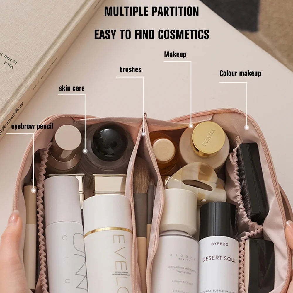 Large Travel Cosmetic Bag for Women Leather Makeup Organizer Female Toiletry Kit Bags Make Up Case