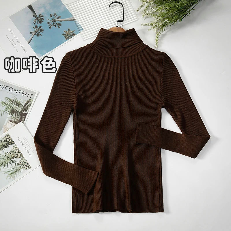 Pullover Elastic Knit Ladies Jumper Casual Solid Black Female Basic Tops